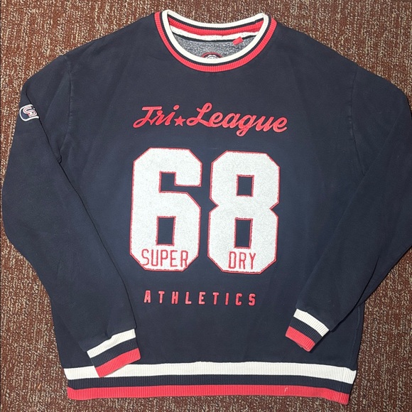 Superdry Navy Sweatshirt with Red and White Details rugby style slouchy pullover - Picture 1 of 12